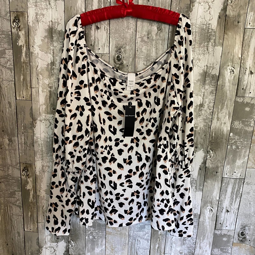 Milly Penzance leopard print puff sleeve blouse 3X
